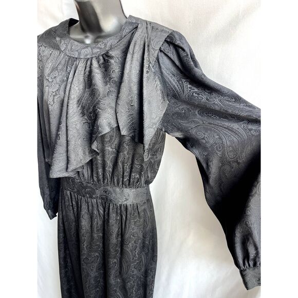 Vintage Iona 100% Silk Midi Dress Size 12 Victorian Retro Draped Paisley Witchy - Picture 5 of 12